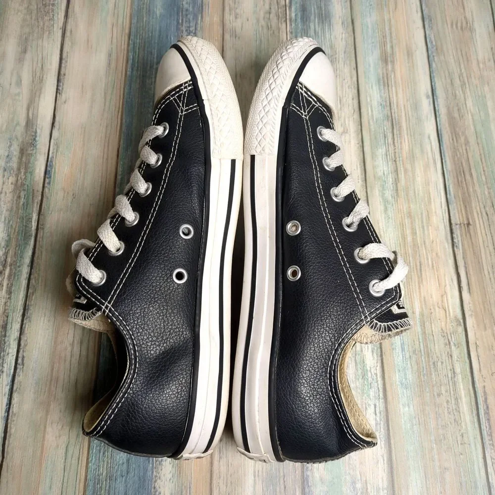 Converse All Star Youth 5.5 Black Faux Leather Low Top Shoes Sneakers Chucks